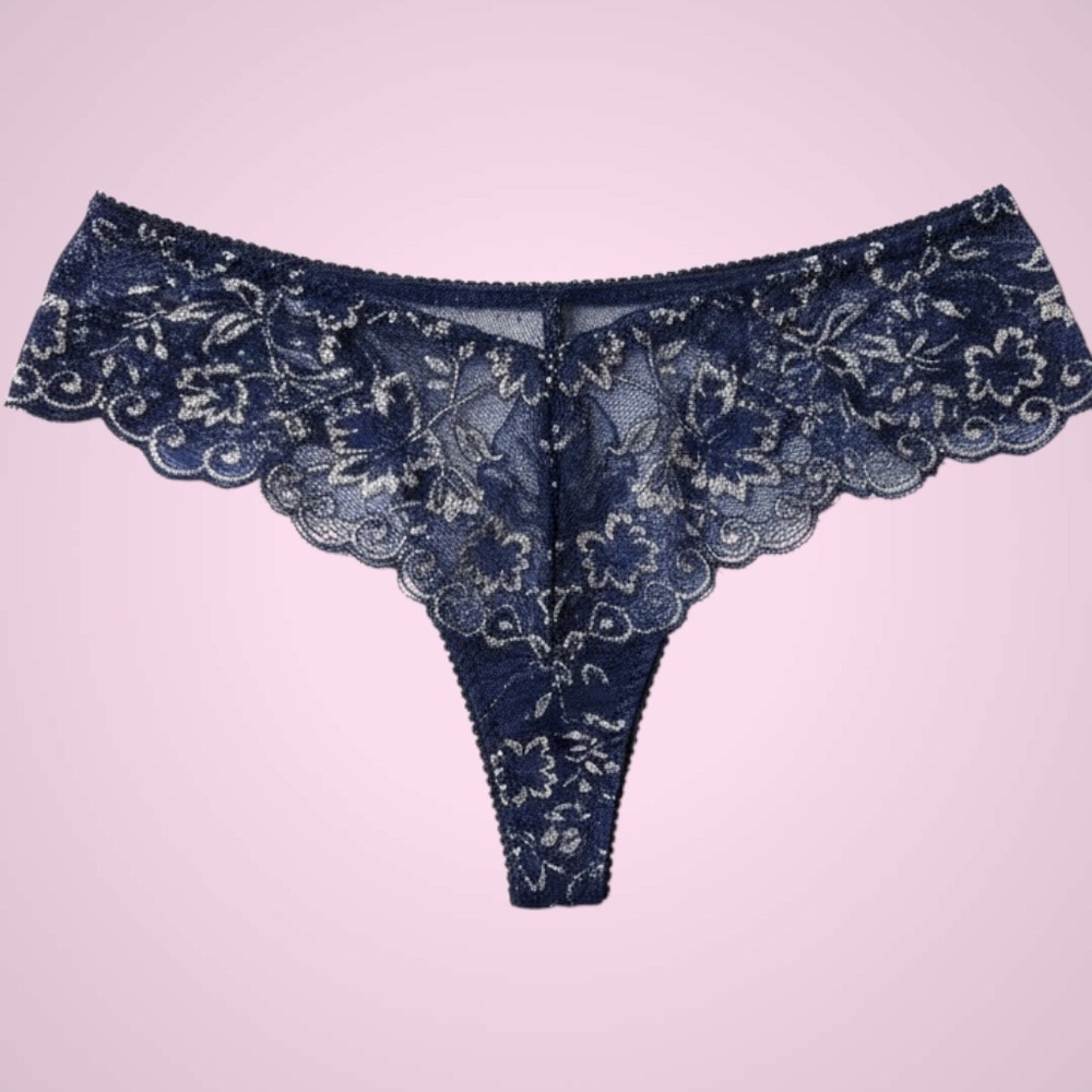 Victoria’s Secret🎀NWT🎀Navy Lace Thong🎀Floral Embroidery🎀XL🎀Flirty & Fun!! - Picture 3 of 5